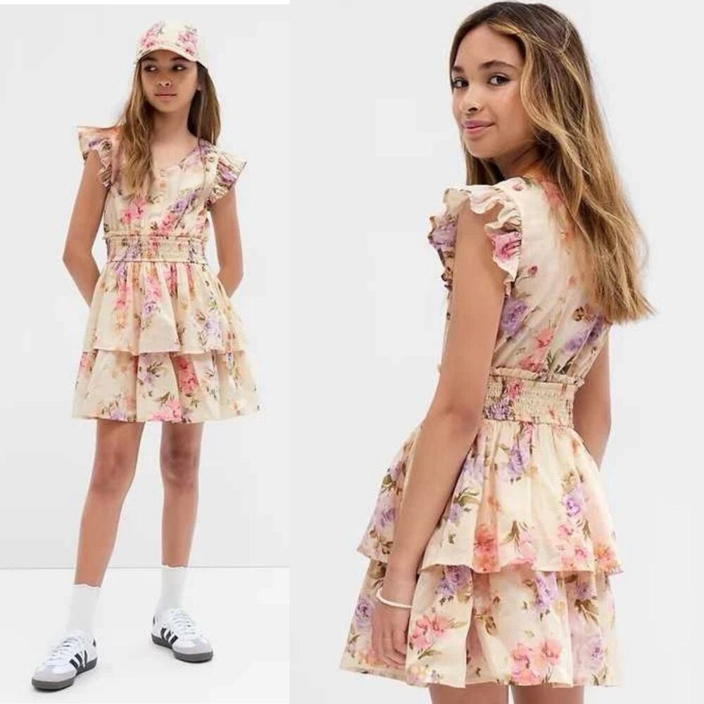 Gap x LoveShackFancy kids floral flutter sleeve mini dress Sz Large Cottage Core